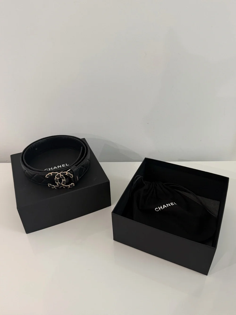 CHANEL Black Quilted Leather CC Buckle Bracelet